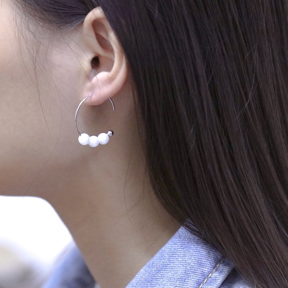 2/$20!  Silver Partial Hoop Faux Pearl Ear Wires - Picture 4 of 7